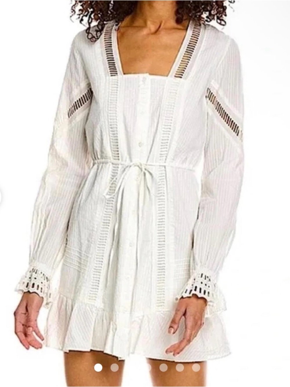 The Kooples White Crochet Trim Button-Front Mini Dress eyelet size XS /0